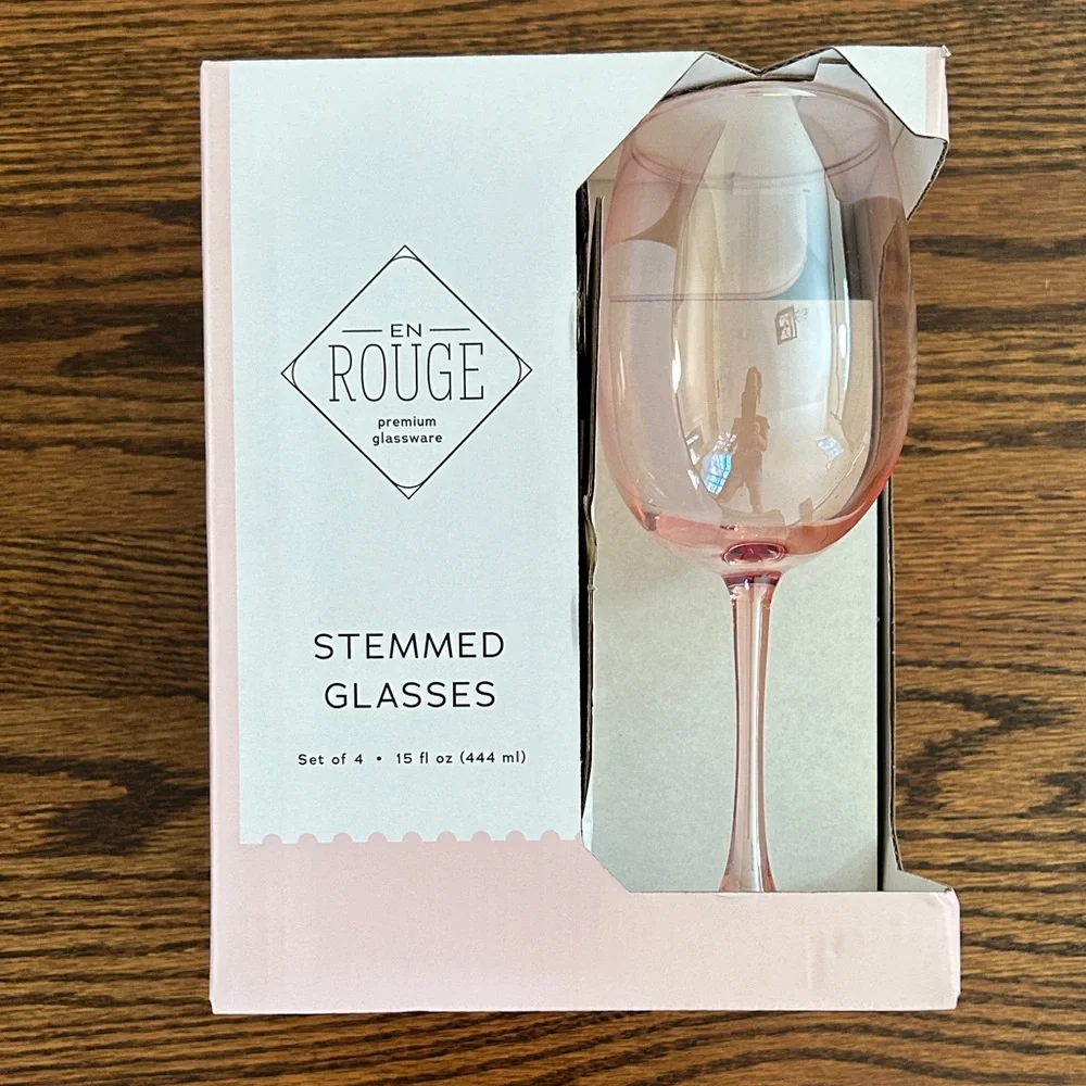 En Rouge Helium Pink Stemmed Glass Set of 4 - Picture 1 of 3